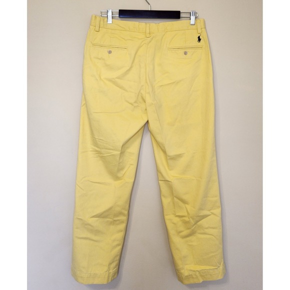 Polo Ralph Lauren Mens Preston Pants Yellow Straight Chinos Vtg 90s Size 33X30 - Picture 2 of 8